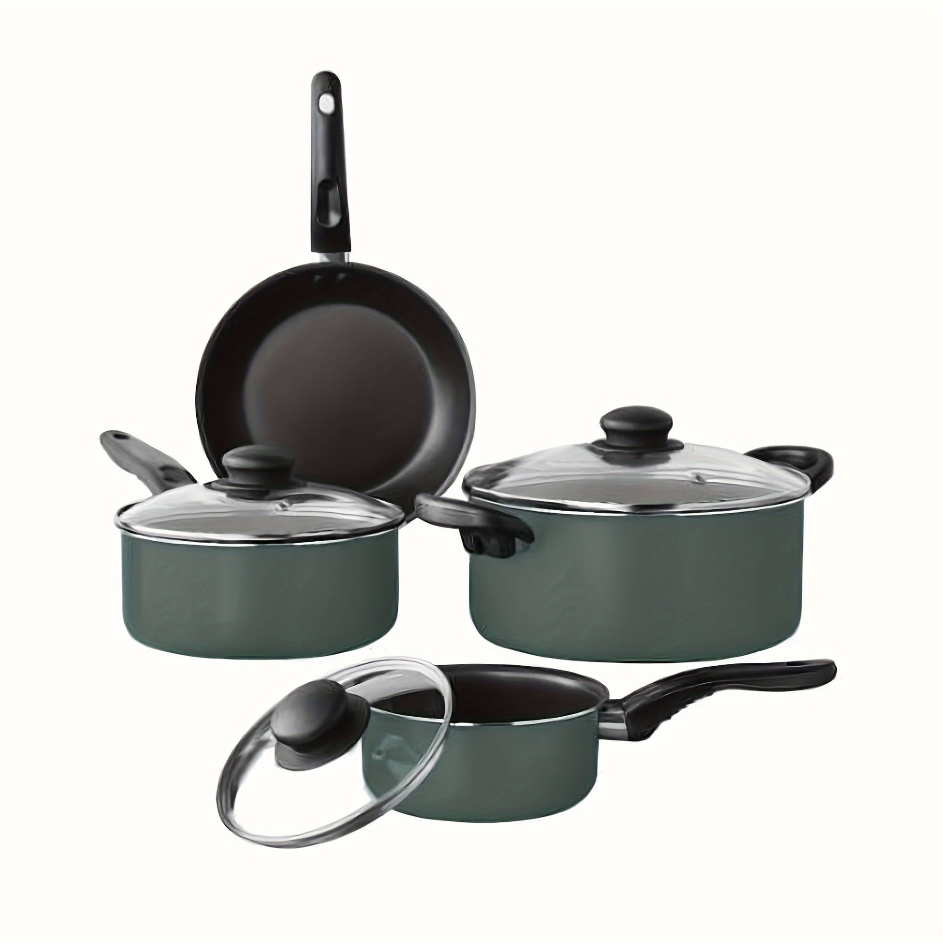 7 piece non-stick cookware set aluminum green sage