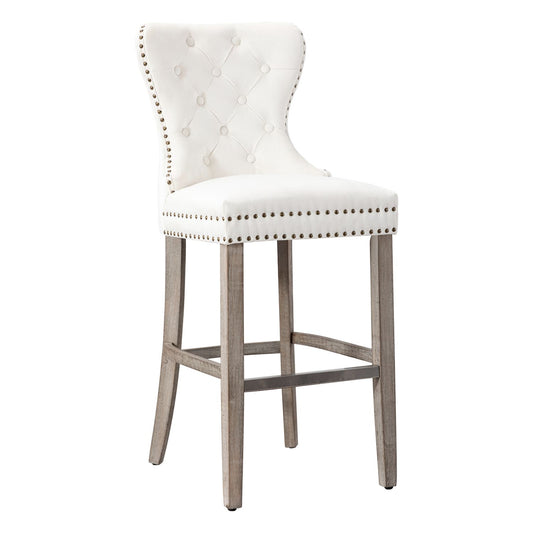 Westintrends 29 Tufted Velvet Bar Stool, Antique Gray