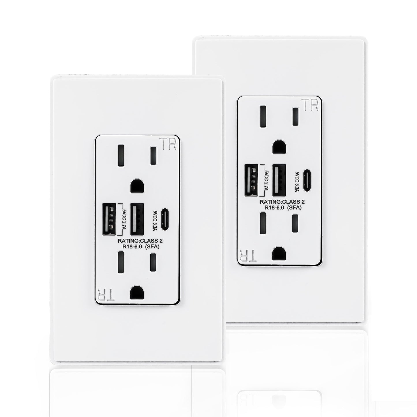 Coby USB Wall Outlet, Dual 6.0 Amp USB Ports, 15A Duplex Tamper Resistant Receptacle Electrical Outlet, Pack of 2