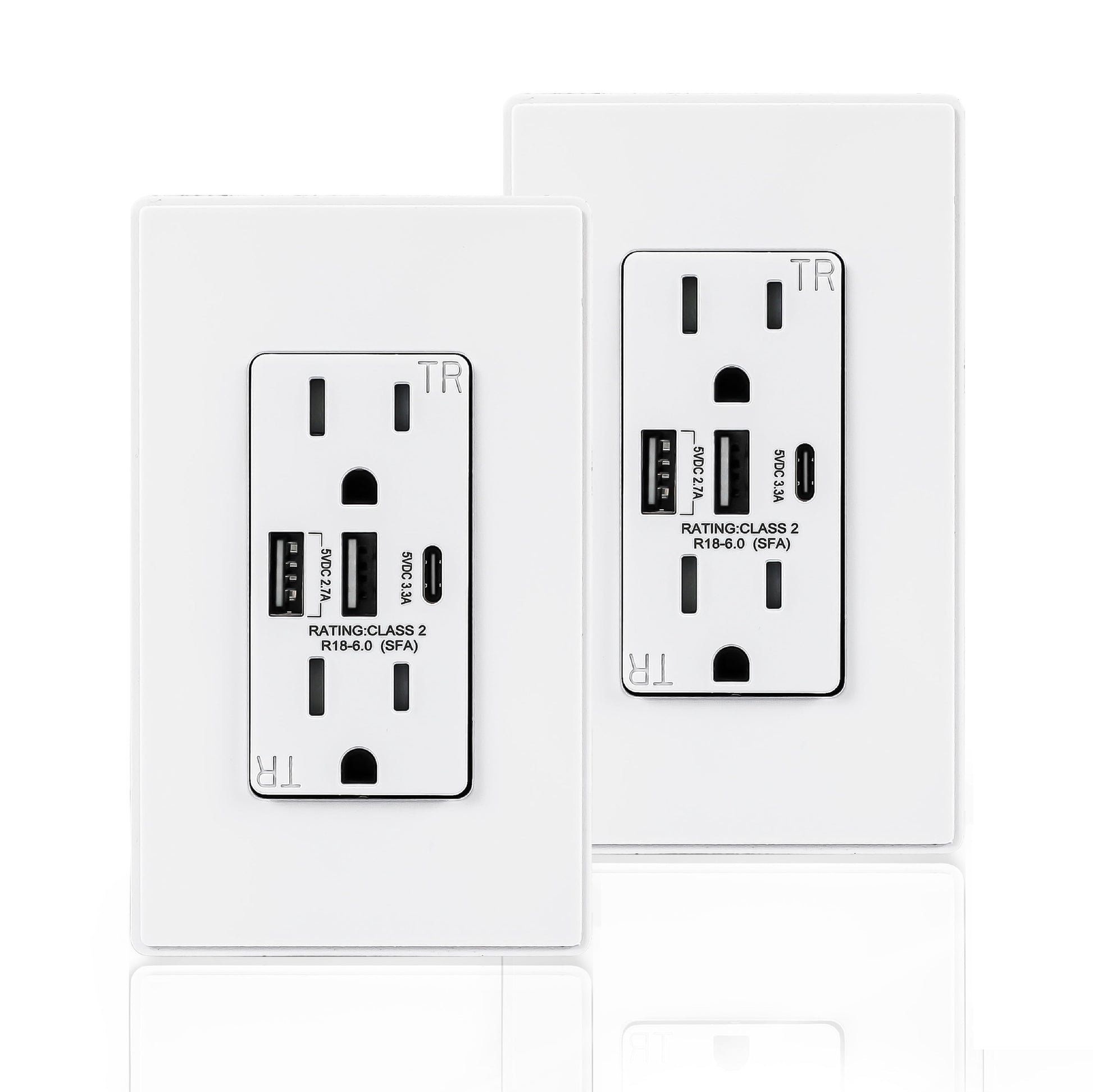 Coby USB Wall Outlet, Dual 6.0 Amp USB Ports, 15A Duplex Tamper Resistant Receptacle Electrical Outlet, Pack of 2