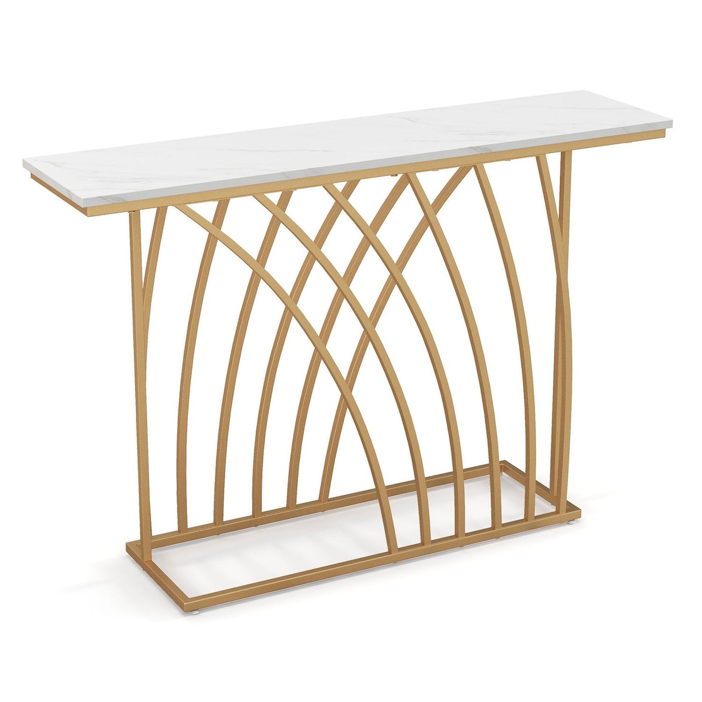 48 Gold Console Table With White Faux Marble Tabletop-white