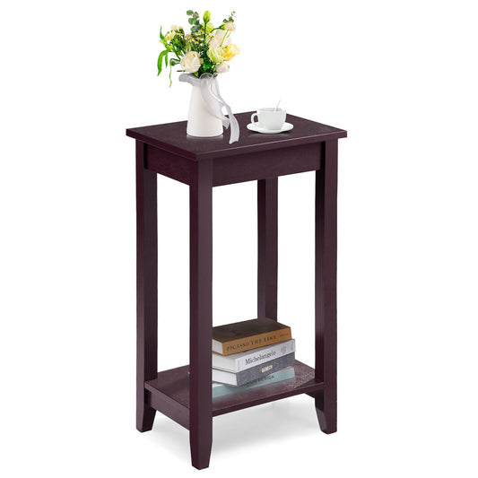 2-tier Nightstand End Side Wooden Legs Table For Bedroom