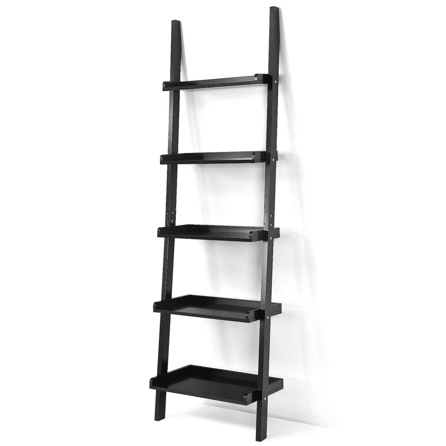 5-tier Wall-leaning Ladder Shelf Display Rack For Plants And Books