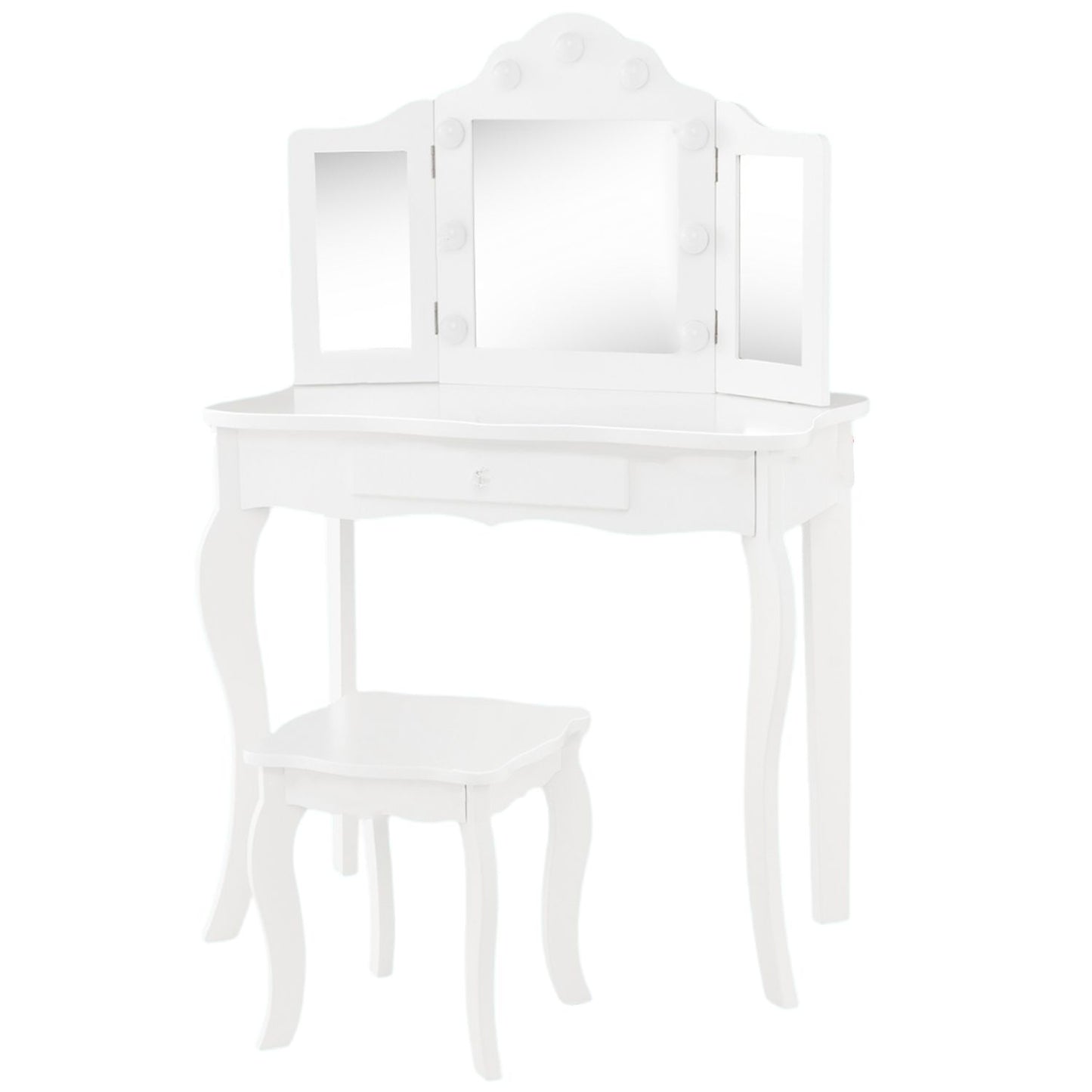 Vanity Table Stool Set With Tri-folding Mirror And 3-color Led Lights