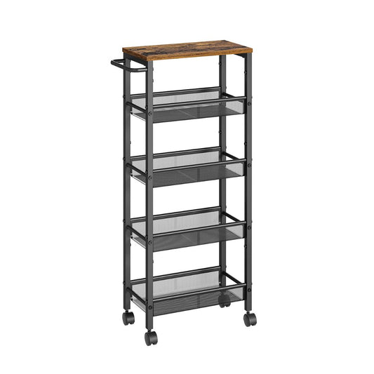 5-tier Rolling Storage Cart Rustic 8.7 Inches Deep