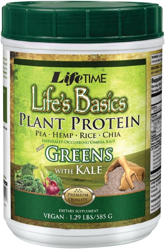 LIFETIME Lifes Basics Plant Based Protein Powder | Natural Vanilla, Vegan | No Gluten, Artificial Sweeteners, Flavors or Preservatives | 1.22lb