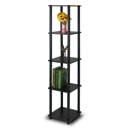 5-tier Square Corner Display Shelf Bookcase In Espresso/black