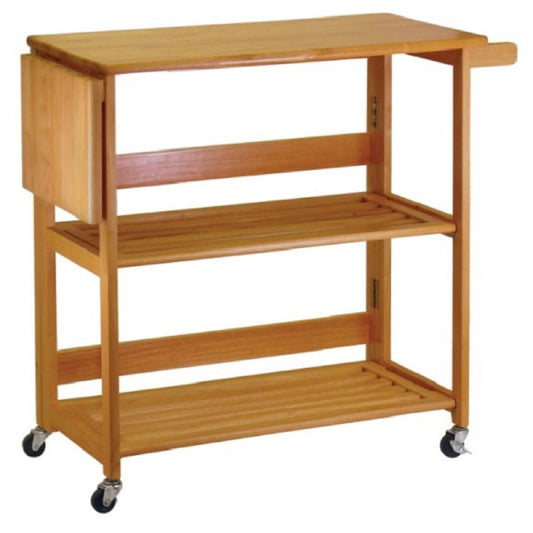 34.75” Light Oak Beige Wood Foldable Kitchen Cart