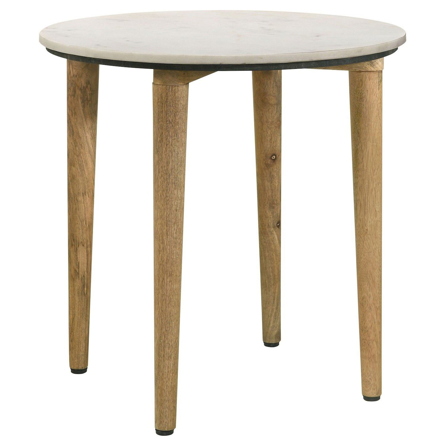 Wolu 22 Inch Side End Table, White Marble Round Top, Natural Brown Wood