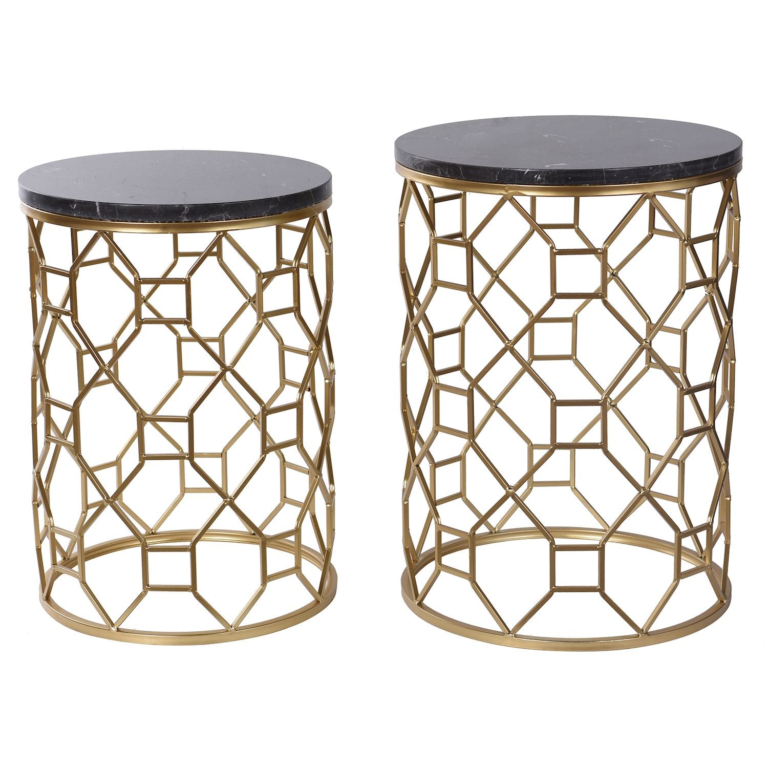 2-Piece Round Marble Side Table Set