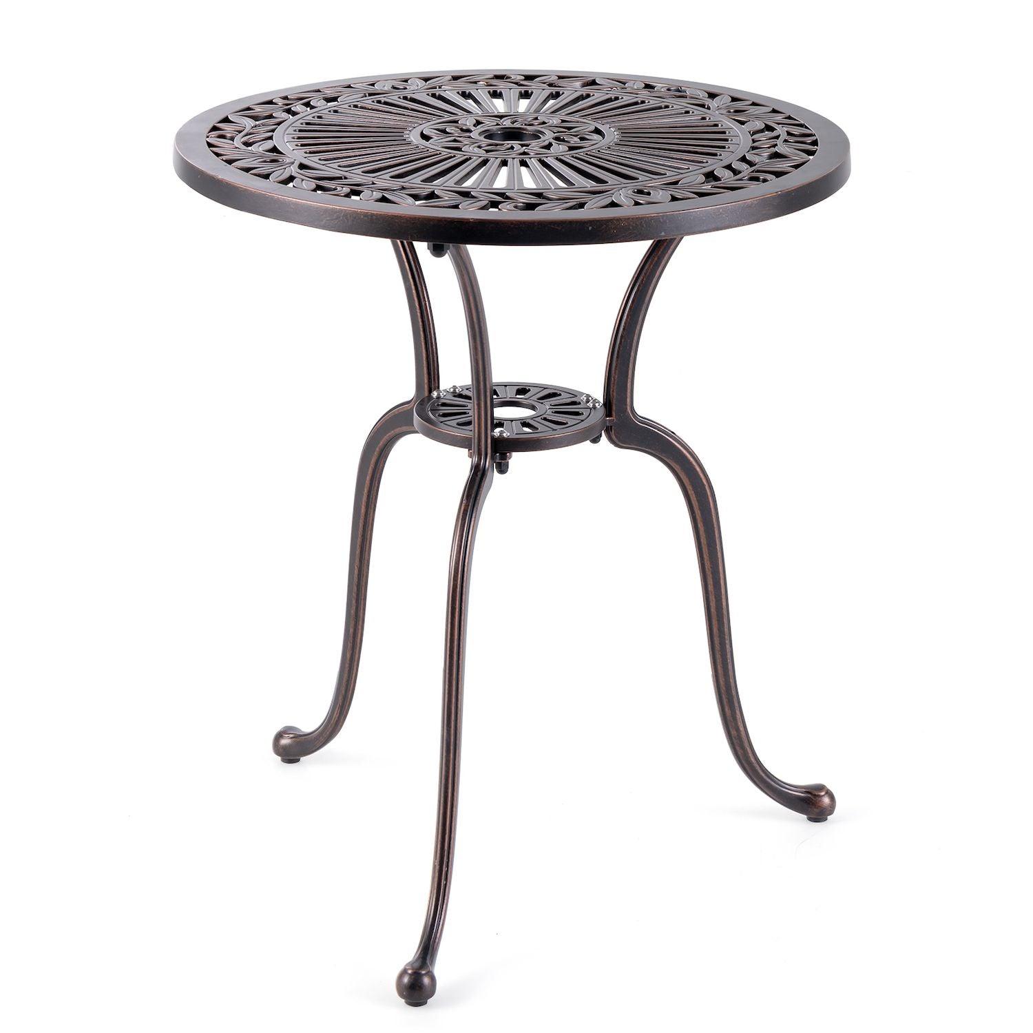 24 Inch Round Cast Aluminum Table Patio Dining Bistro Table With 2 Inch Umbrella Hole-Copper