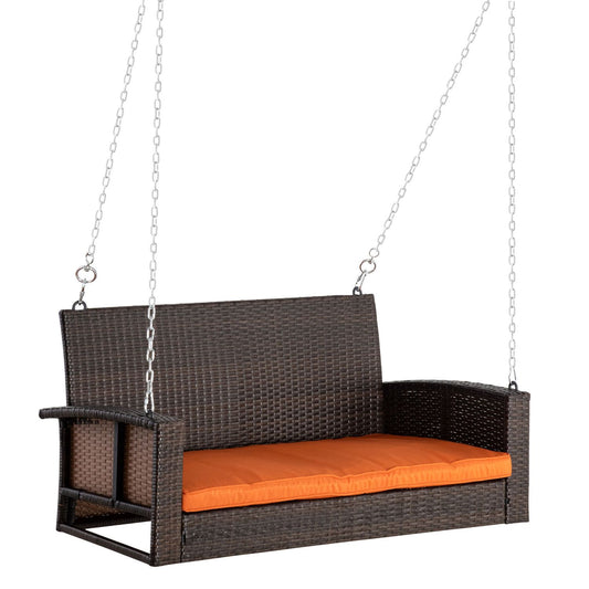 2 Person Wicker Porch Swing Chair, Hanging Patio Bench Seat