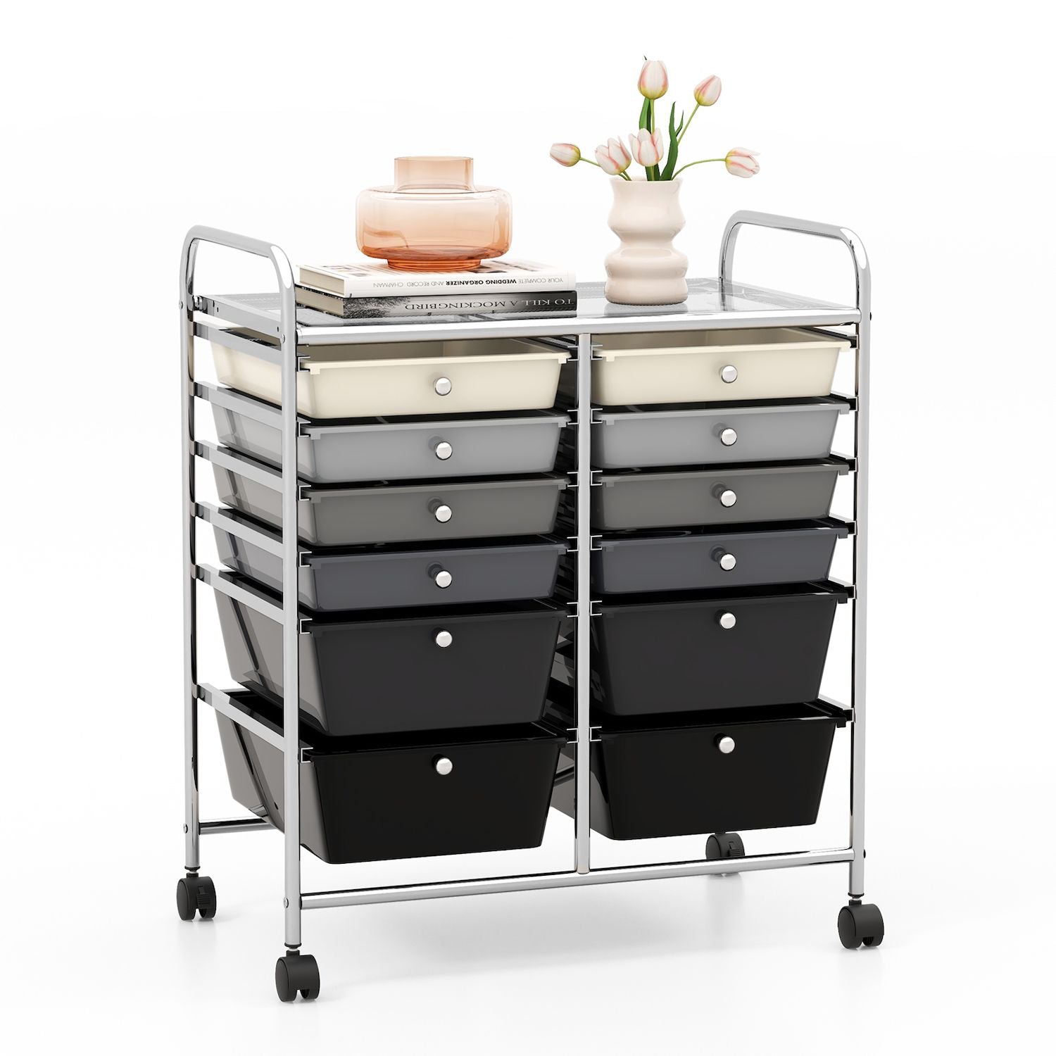 12 Drawers Rolling Cart Storage Scrapbook Paper Organizer Bins