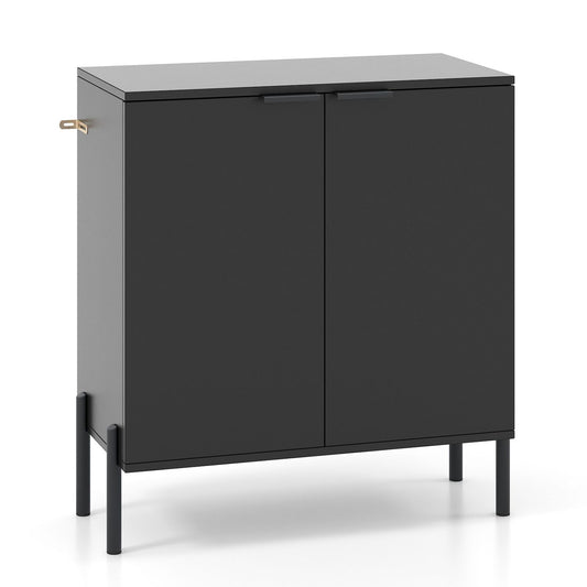 2-door Buffet Cabinet Sideboard With Shelf And Metal Legs-Black