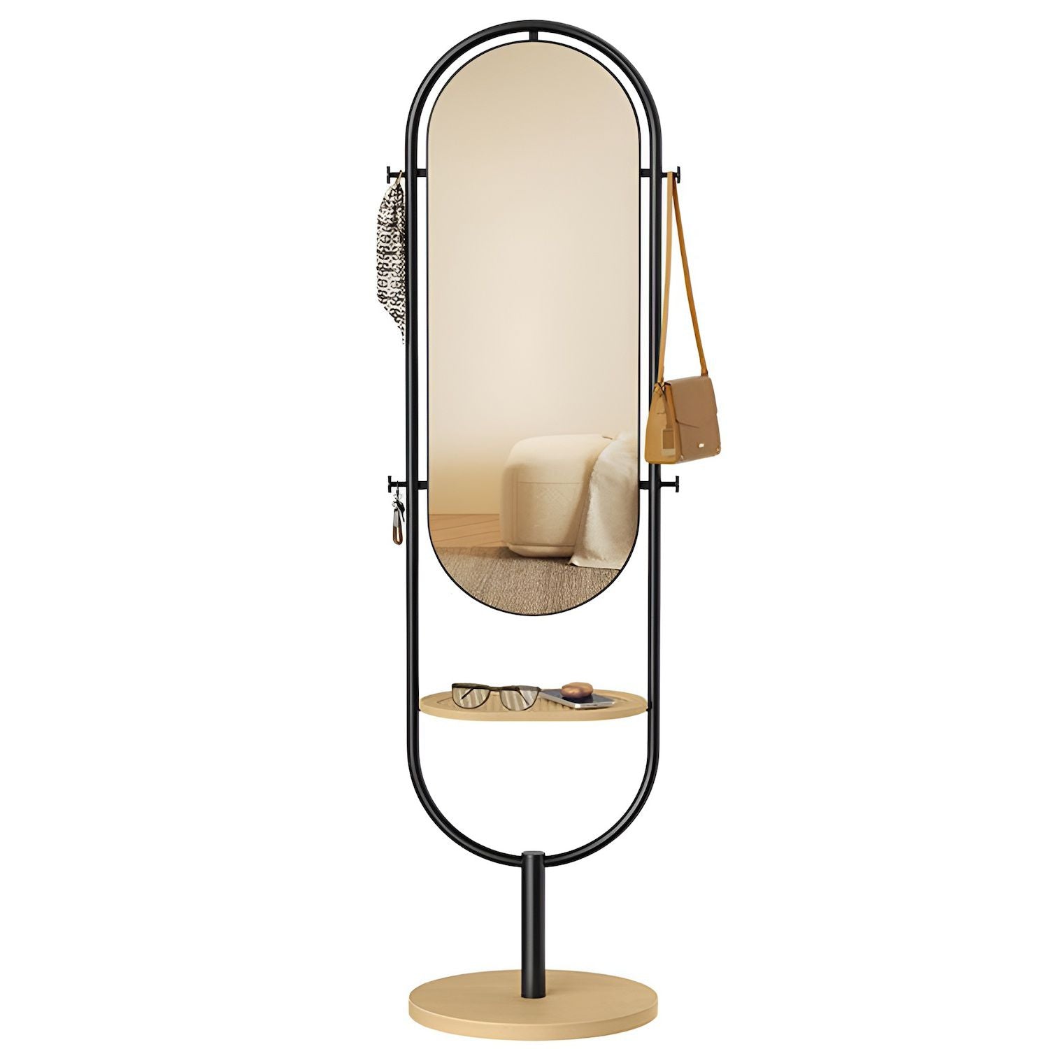 3-in-1 Full-length Floor Mirror With Tray, Hooks