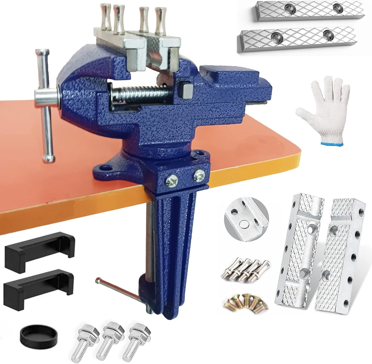 MYTEC Bench Vise or Table Vise, multifunctional jaw, multi-functional Combined Vise with Quick Adjustment, Universal Rotate 360° Work Clamp-On Vise, 3.3" blue