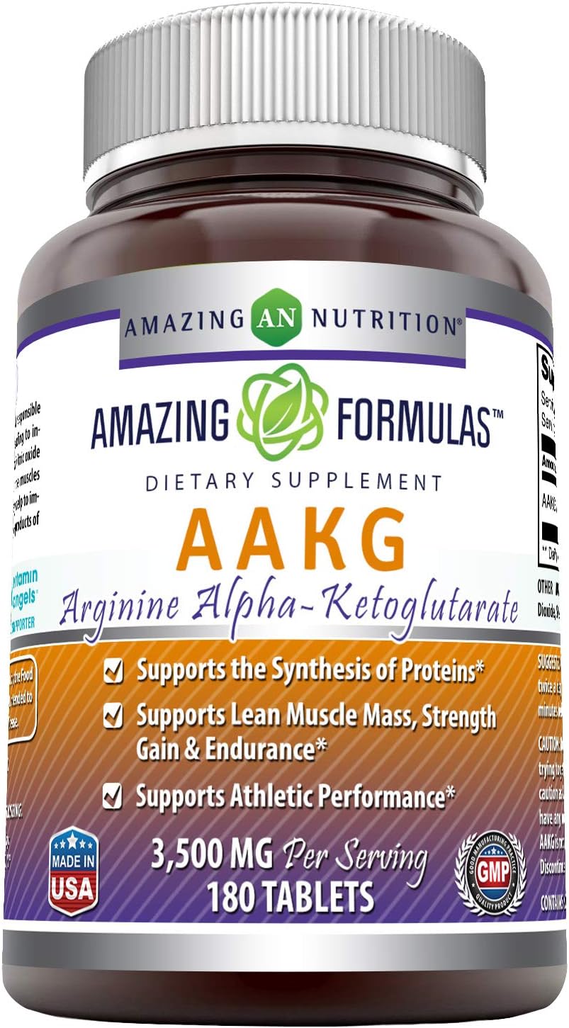 Amazing Formulas AAKG Arginine Alpha-Ketoglutarate 3500 Mg Per Serving, 180 Tablets (Non-GMO) -Supports Synthesis of Proteins* -Supports Lean Muscle Mass, Strength Gain & Endurance*