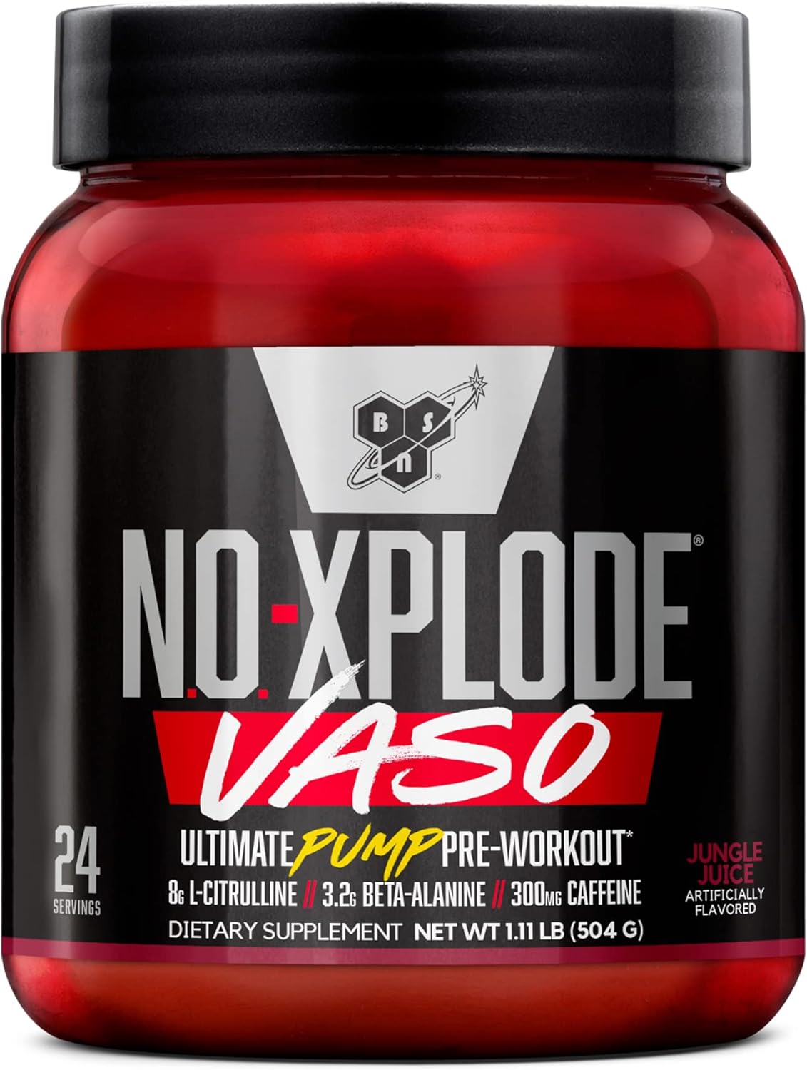 BSN N.O.-XPLODE Vaso Pre Workout Powder with 8g of L-Citulline and 3.2g Beta-Alanine and Energy, Flavor: Jungle Juice, 24 Servings