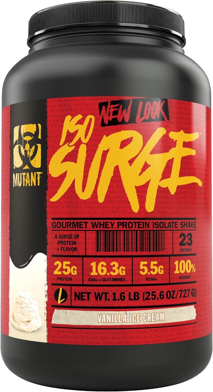 Mutant ISO Surge Whey Protein Isolate Powder Acts Fast to Help Recover, Build Muscle, Bulk and Strength, 1.6 lb (Vanilla Ice Cream)