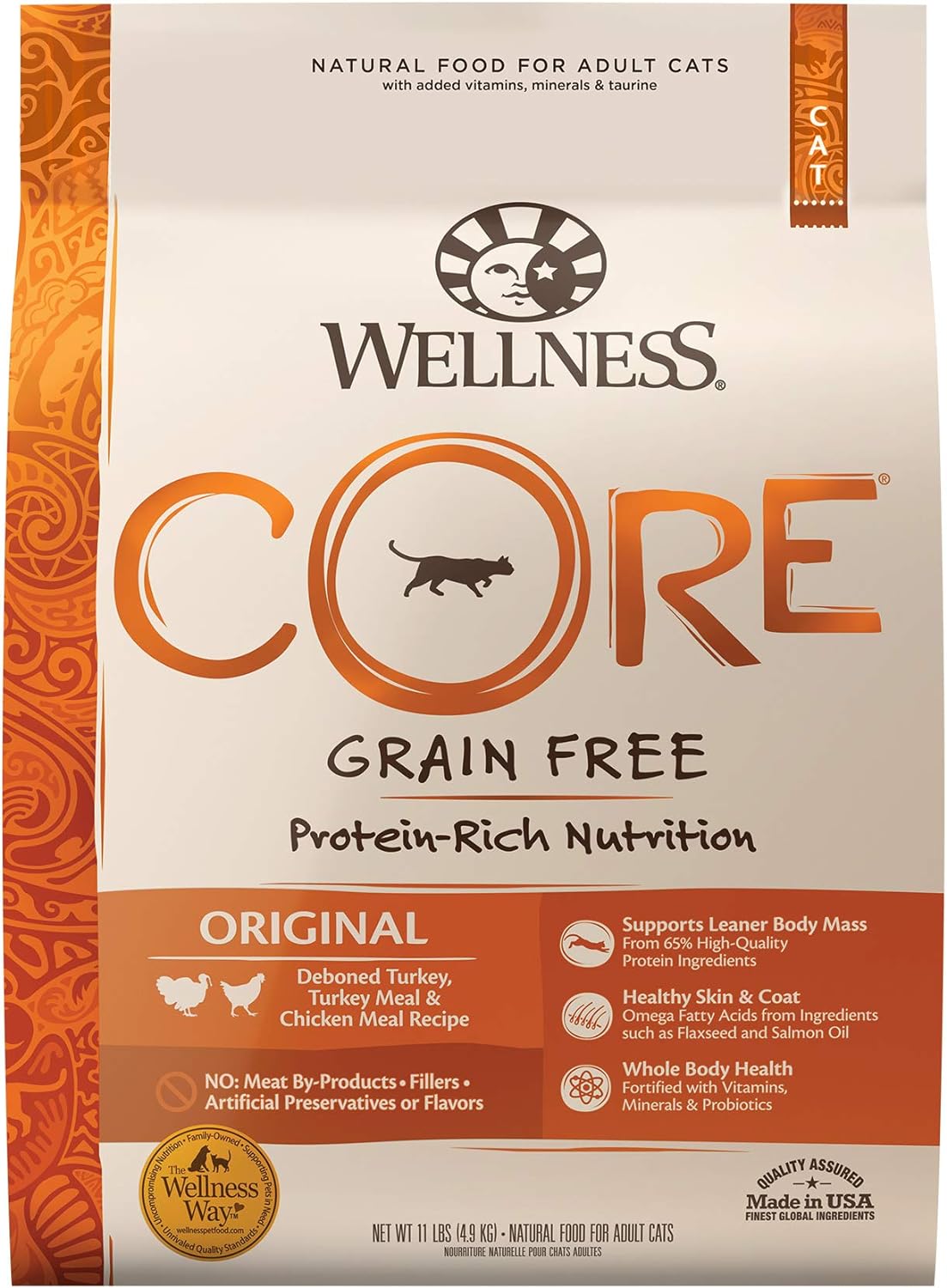 Wellness CORE High Protein Grain-Free Adult Dry Cat Food, Original Formula Turkey, Turkey Meal & Chicken Recipe, 11 Pound Bag