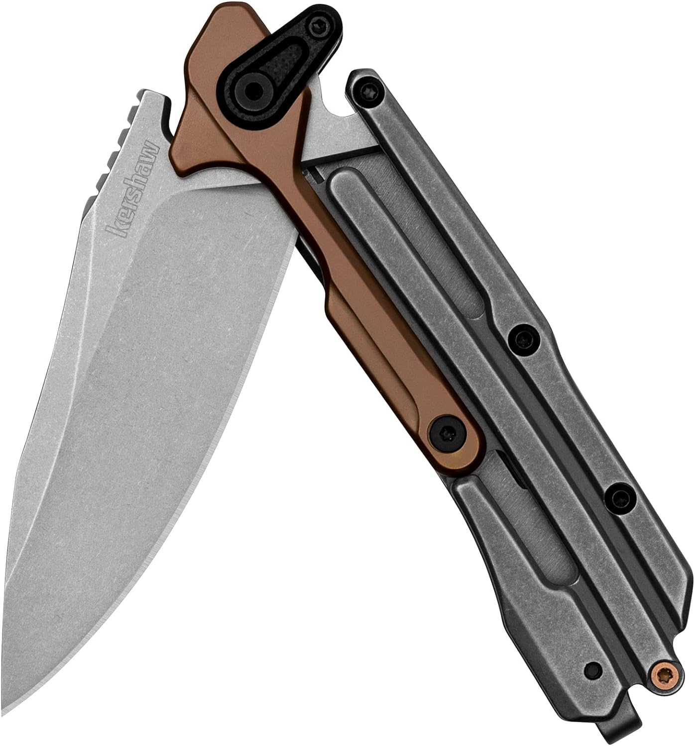 Kershaw Frontrunner Folding Pocket Knife, Futuristic, Durable EDC, D2 Blade Steel, KVT Opening Mechanism, Pocketclip