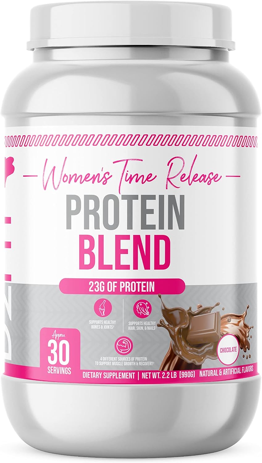 D2Fit (by Jessica Bass) Women's Time Release Protein Blend, 4 Sources of Protein, Chocolate -Net Wt. 2.2 lb. (1kg) Dietary Supplement Servings Per Container: Approx. 30