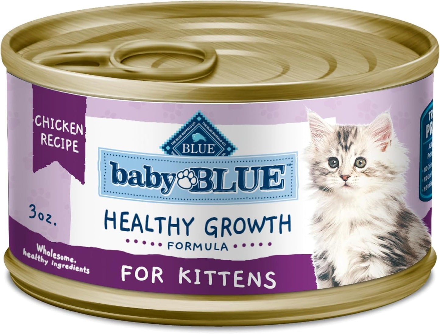 Blue Buffalo Baby BLUE Natural Kitten Wet Cat Food, Healthy Growth Formula with DHA, Chicken Recipe Multi-Pack, 3-oz. Cans (24 Count)