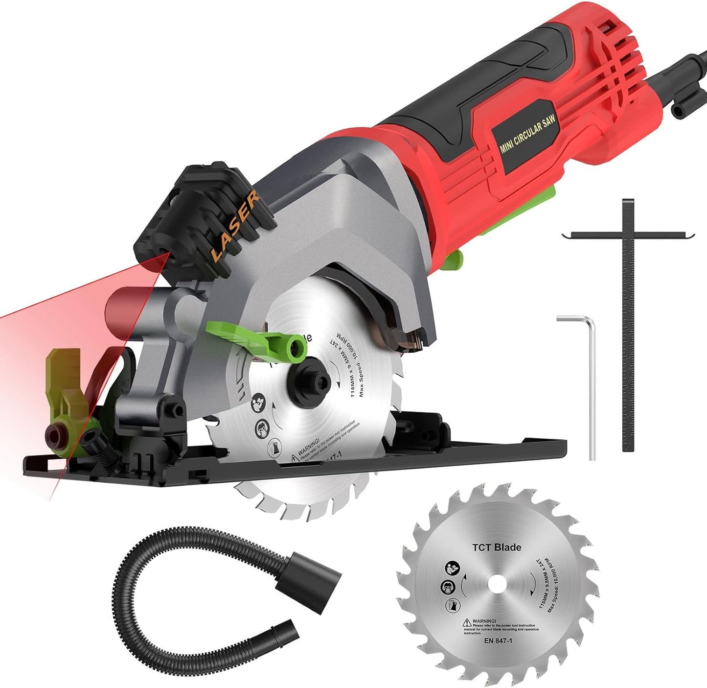 Mini Circular Saw, 4-1\/2 Inch Electric Circular Saws, 580W Compact Circular Saw with Laser Guide, 45° Bevel Cutting 1-1\/8" Max Perfect for Wood, Tile and Plastic Cutting