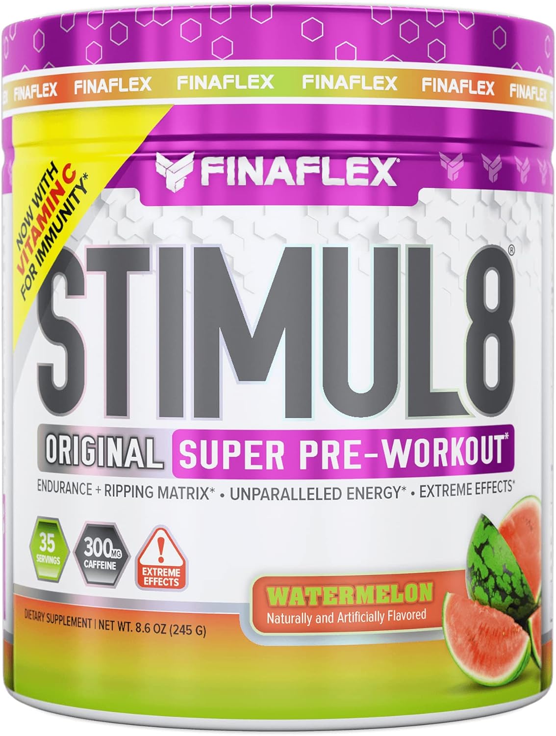 FINAFLEX STIMUL8 Original Super Pre-Workout, Watermelon - Energy, Strength & Endurance for Men & Women - with Caffeine, Beta-Alanine & Vitamin C - 35 Servings