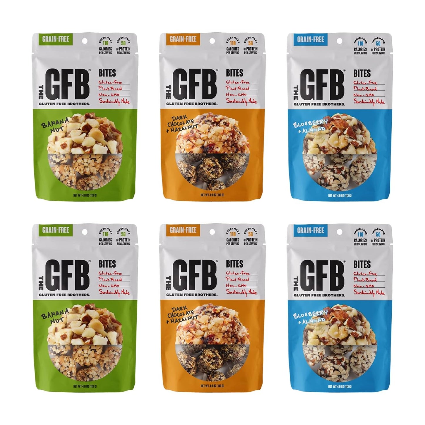 The Gluten Free Brothers Grain Free Protein Bites Variety Pack \u2013 Non GMO, Soy Free, Vegan \u2013 Paleo Friendly Snack Size Plant Based Protein Energy Balls, 4 oz (6 Count)