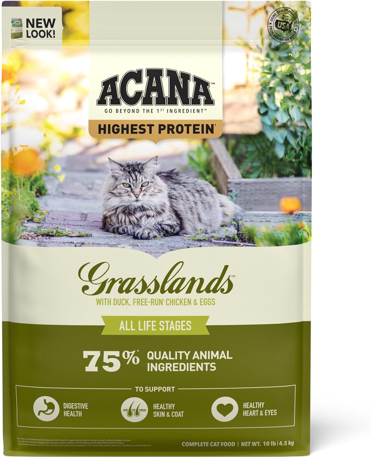 ACANA Highest Protein Grasslands Grain-Free Dry Cat Food, Duck, Free-Run Chicken and Eggs Cat Food Recipe, 10lb