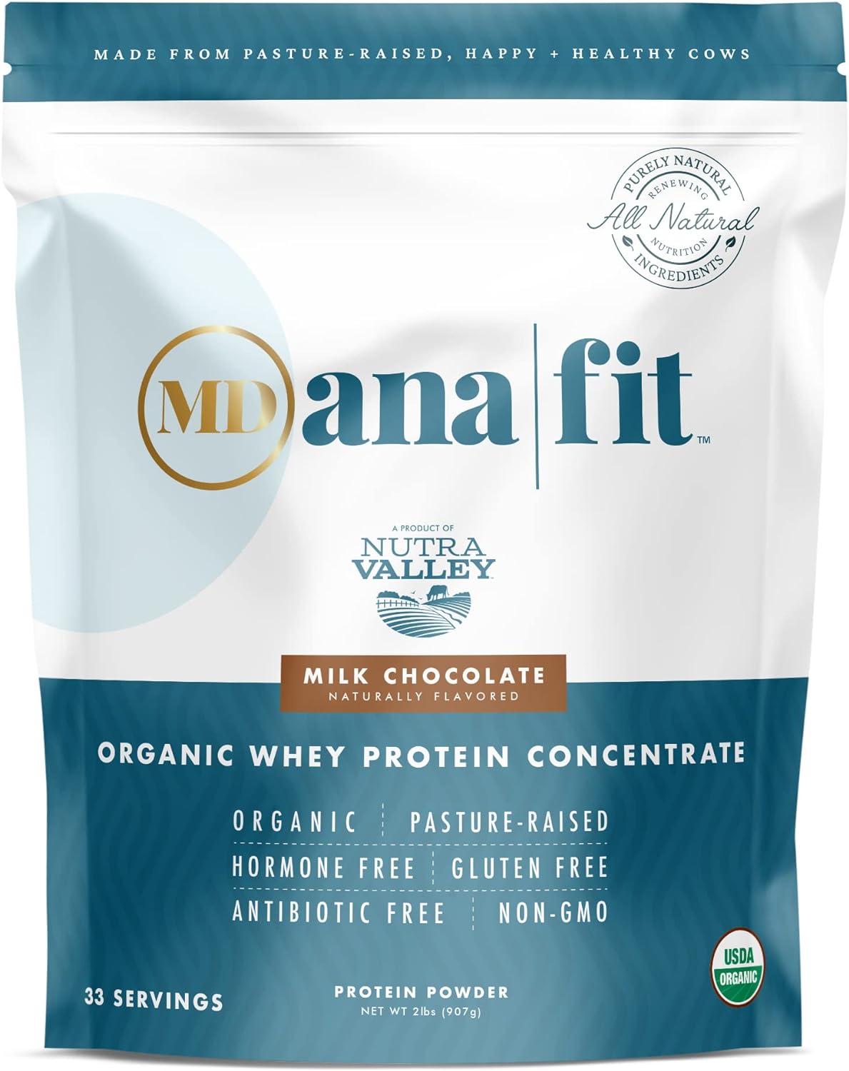 MD Ana Fit - Organic Whey Concentrate Protein Powder, Pasture Raised All Natural Hormone Free (Milk Chocolate, 2lb Bag)