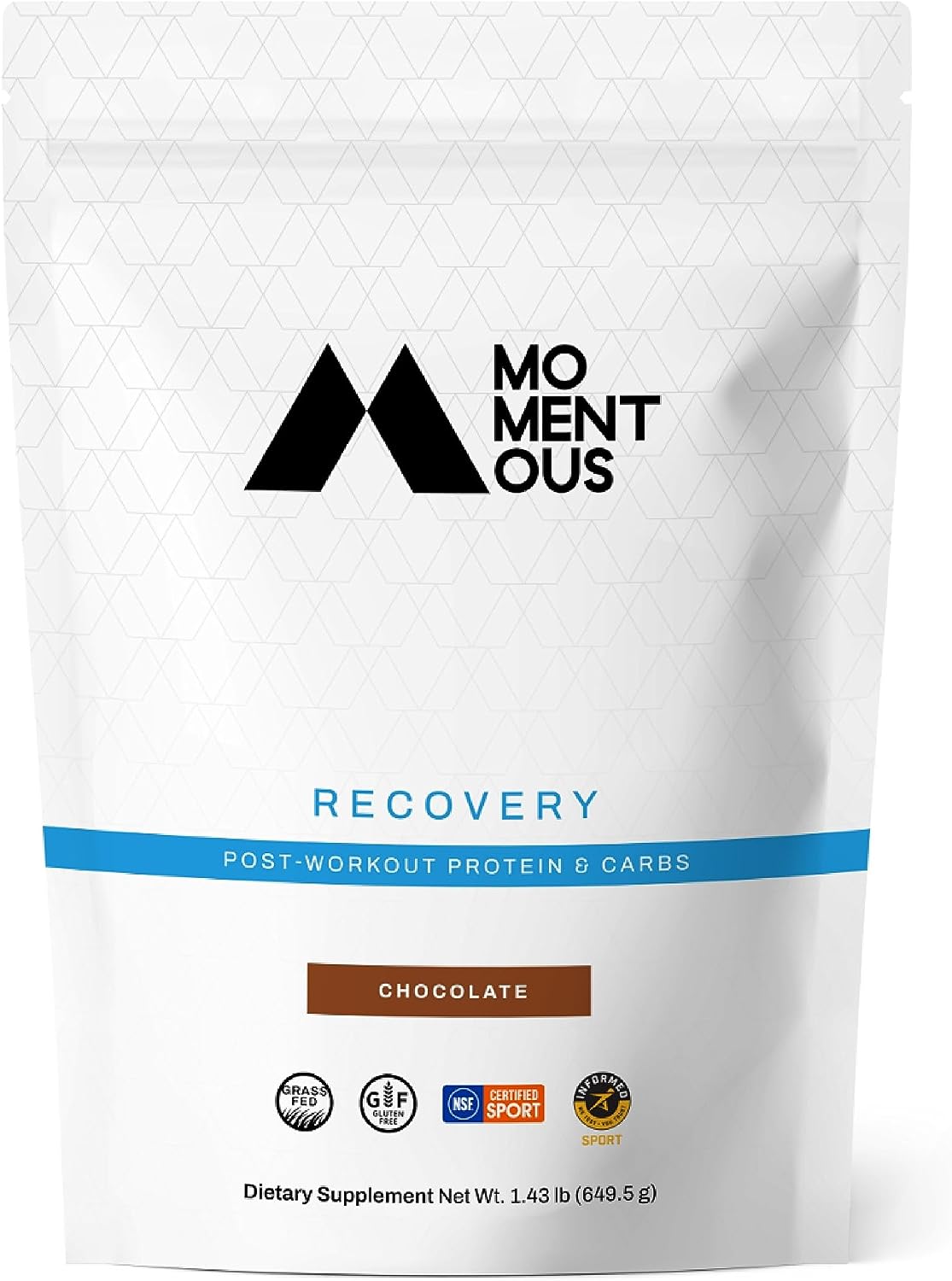 Momentous Recovery Grass-Fed Whey Protein Isolate, Post-Workout Protein Powder, 15 Servings, Gluten-Free, NSF Certified (Chocolate)