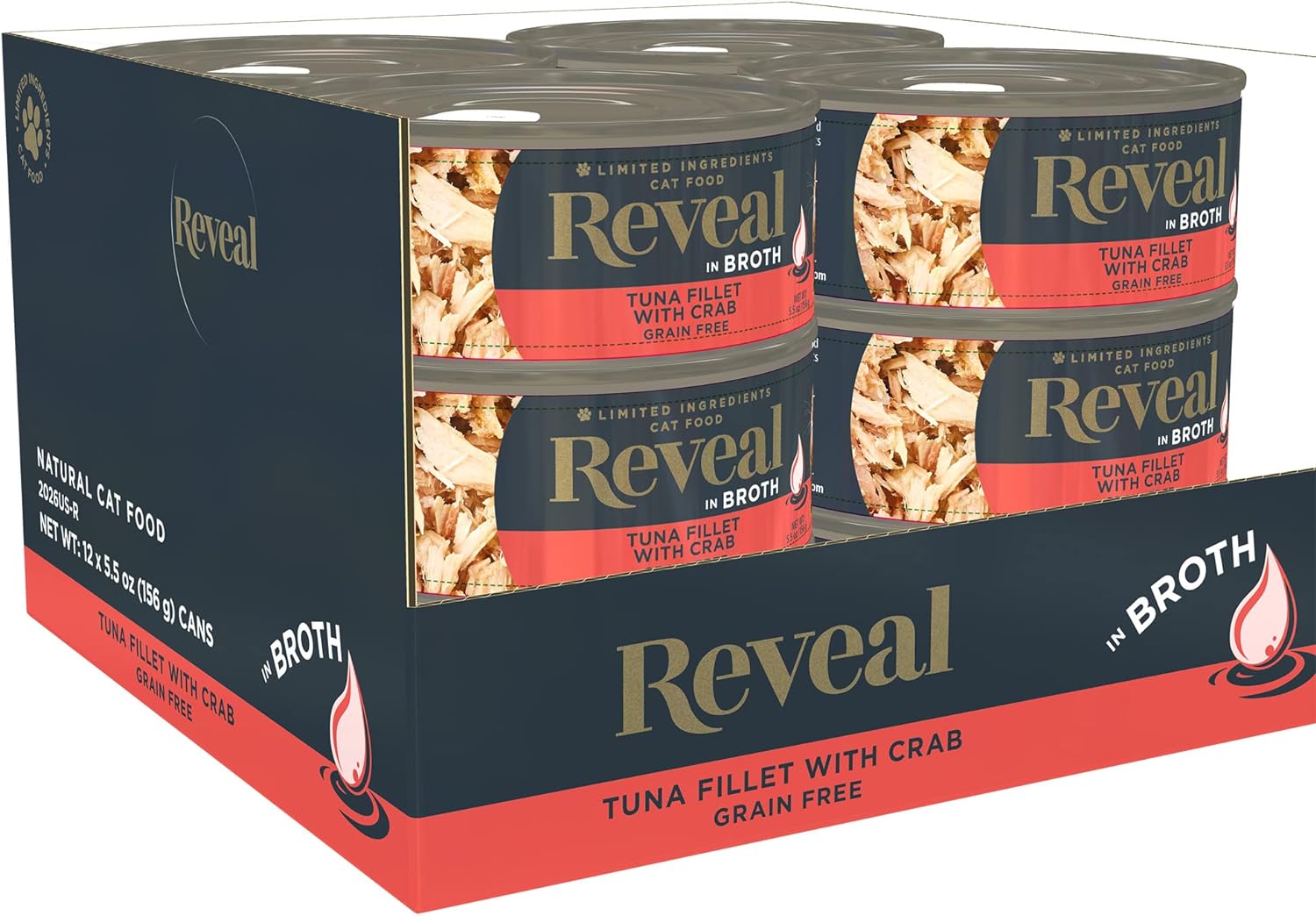 Reveal Natural Wet Cat Food, 12 Count, Grain Free, Limited Ingredient Canned Food for Cats, Tuna Fillet with Crab in Broth, 5.5 oz Cans