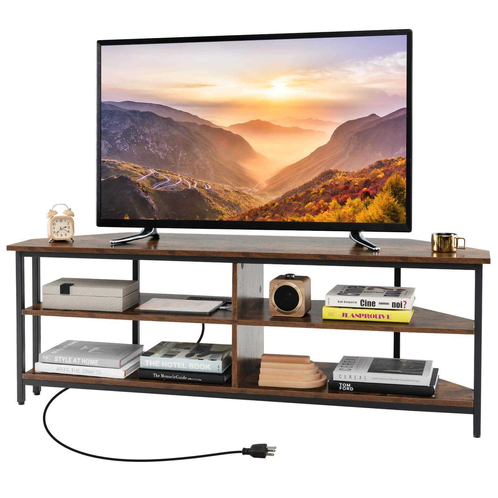 Corner TV Stand for TVs up to 65" TV Console Table with AC Outlets&USB A Ports