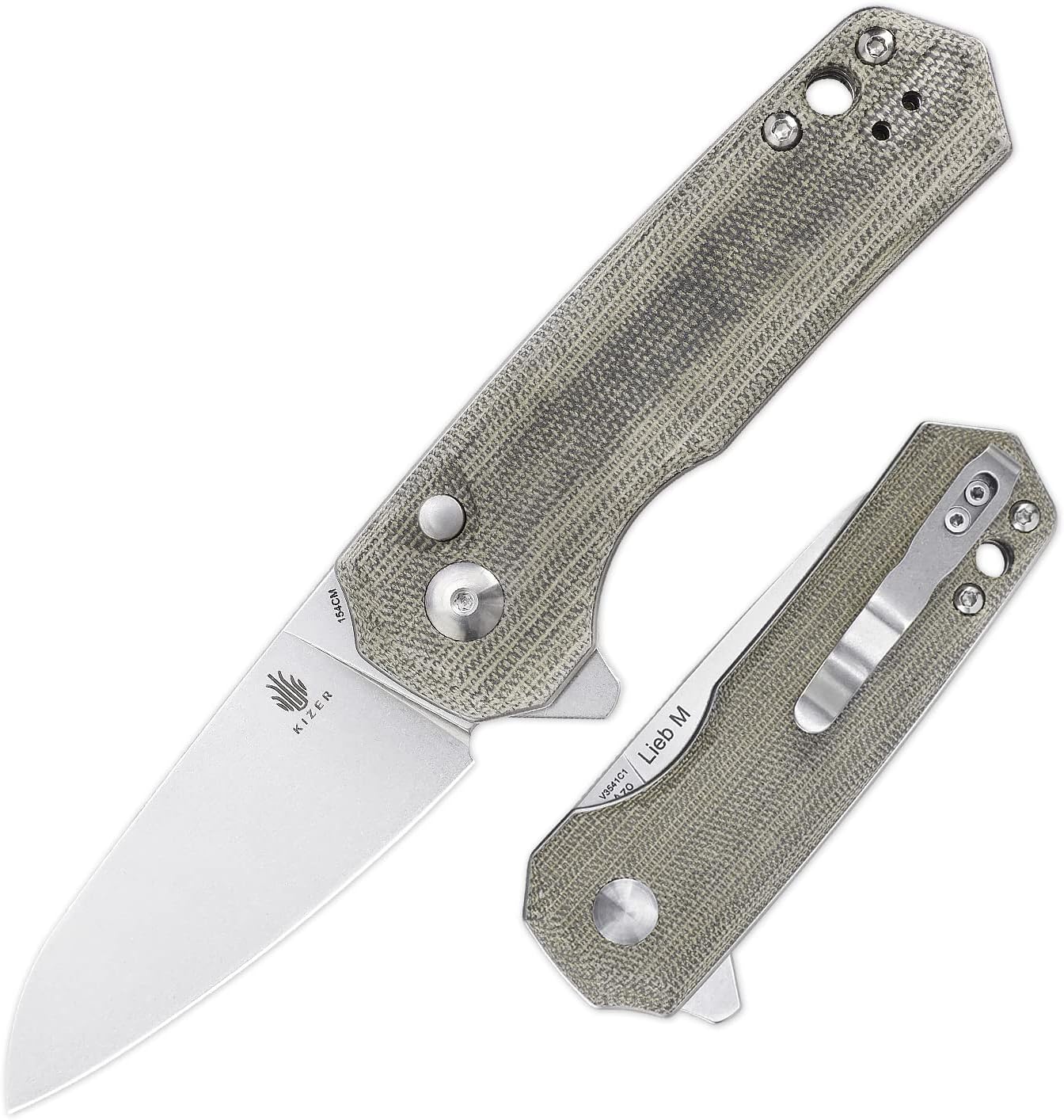 Kizer Lieb M Pocket Knife 3 Inches 154CM Steel EDC Knife Green Micarta Handle Folding Knives V3541C1