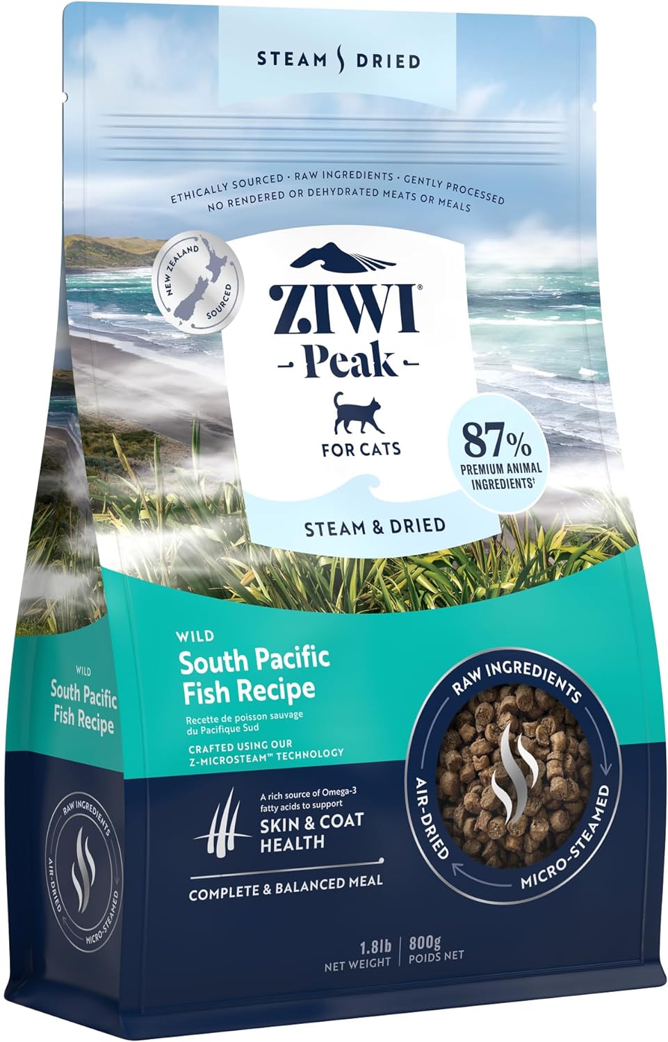 ZIWI Peak Steam & Dried Cat Food \u2013 Wild South Pacific Fish Recipe - High Protein, Skin and Coat Health, Low Carb, for All Life Stages (1.8lb)