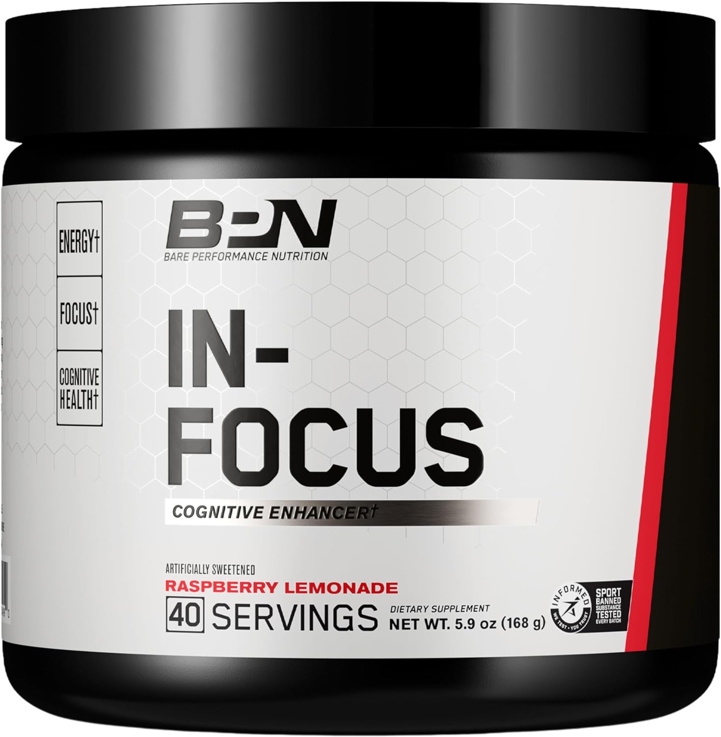 Bare Performance Nutrition, BPN In-Focus Supplement, Improve Focus & Energy, Alpha GPC, Raspberry Lemonade, 40 Servings