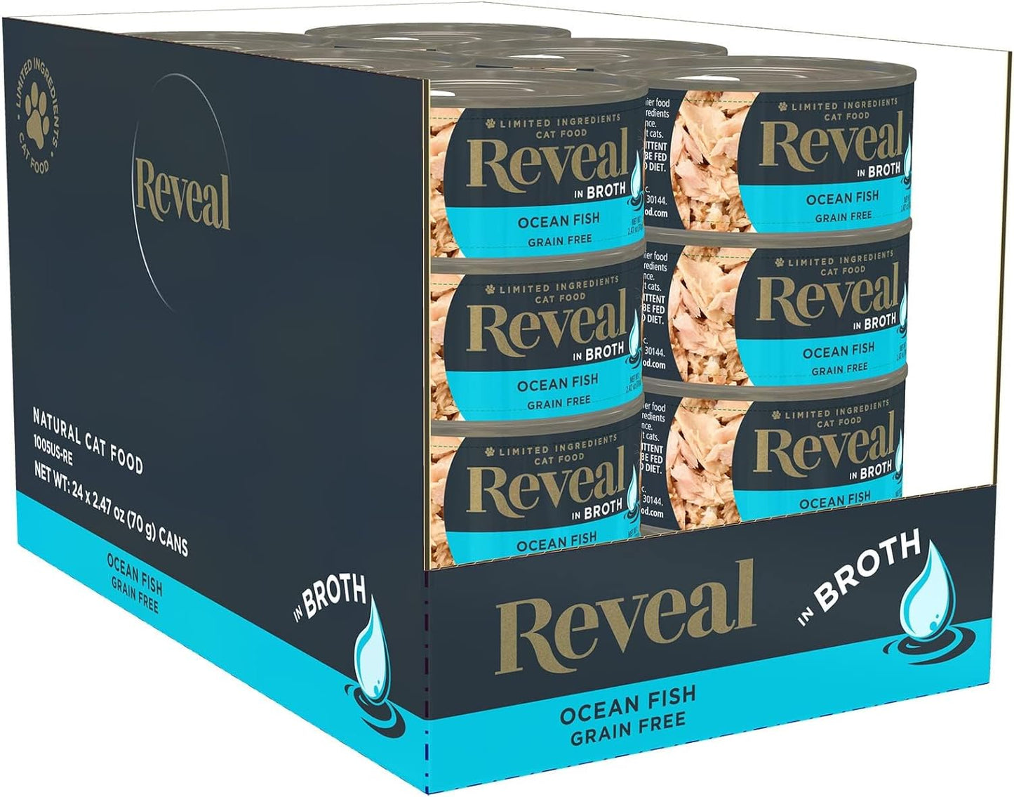 Reveal Natural Wet Cat Food, 24 Count, Grain Free, Limited Ingredient Canned Food for Cats, Ocean Fish in Broth, 2.47 oz Cans