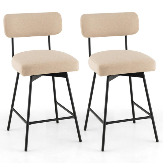 25 2-piece Modern Upholstered Bar Stools With Back And Footrests-beige