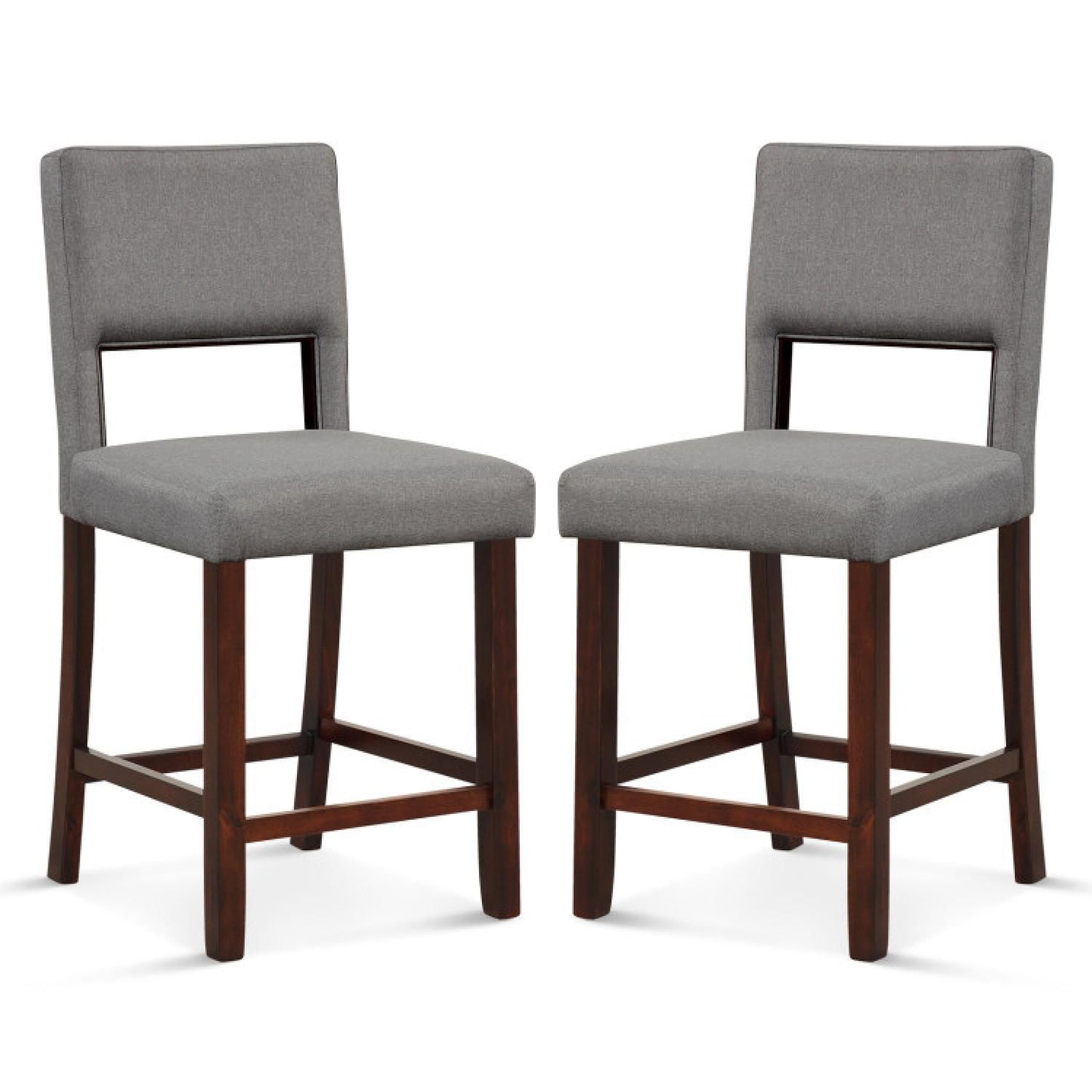 2 Piece Bar Chair Set With Hollowed Back And Rubber Wood Legs