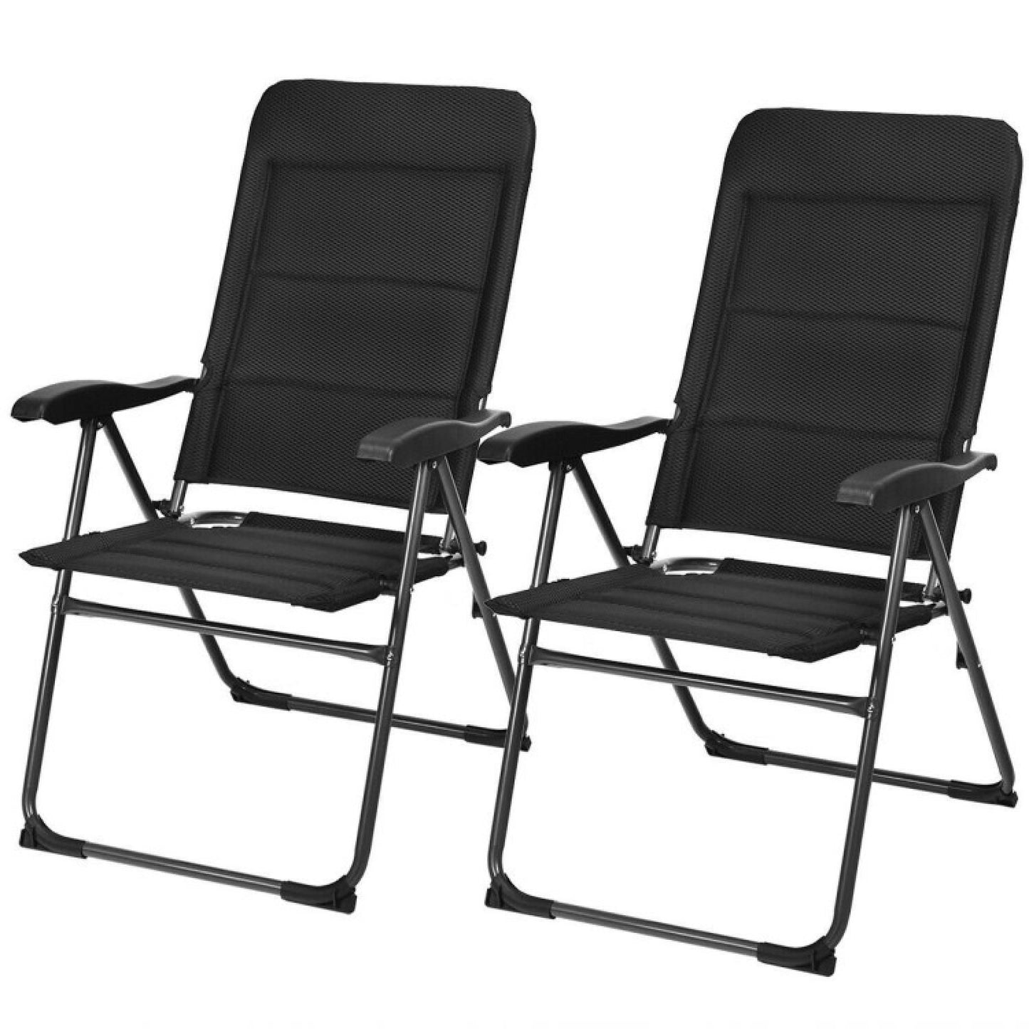 2 Pieces Outdoor Folding Patio Chairs With Adjustable Backrests For Bistro And Backyard-black