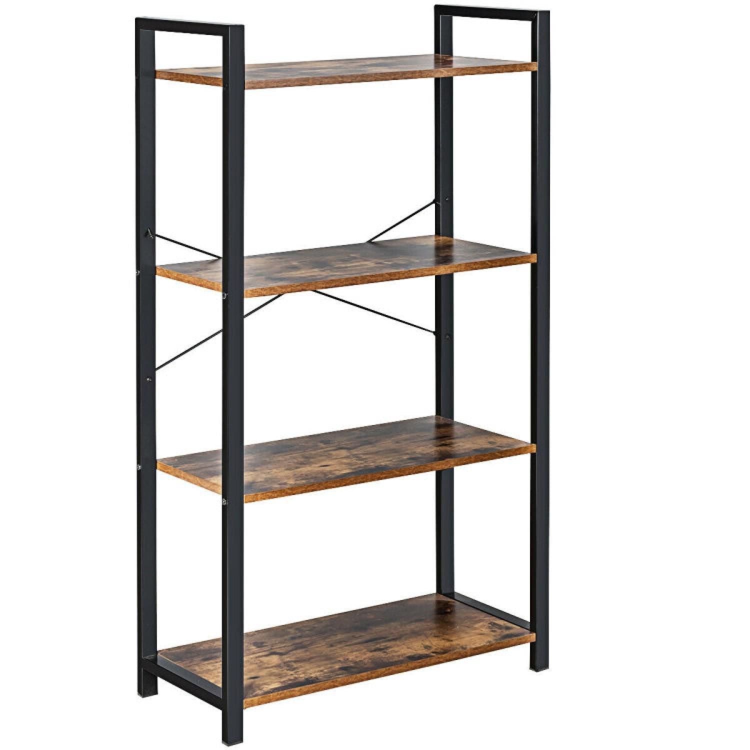 4-tier Rustic Bookshelf Industrial Bookcase Diaplay Shelf Storage Rack-brown