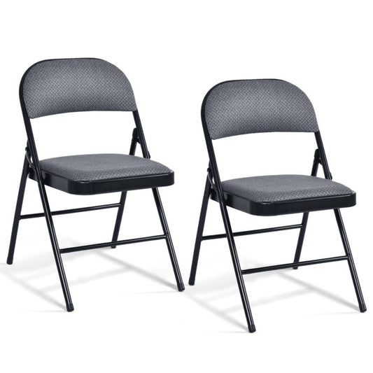 2 Pcs Folding Chair Set With Upholstered Seat And Fabric Covered Backrest