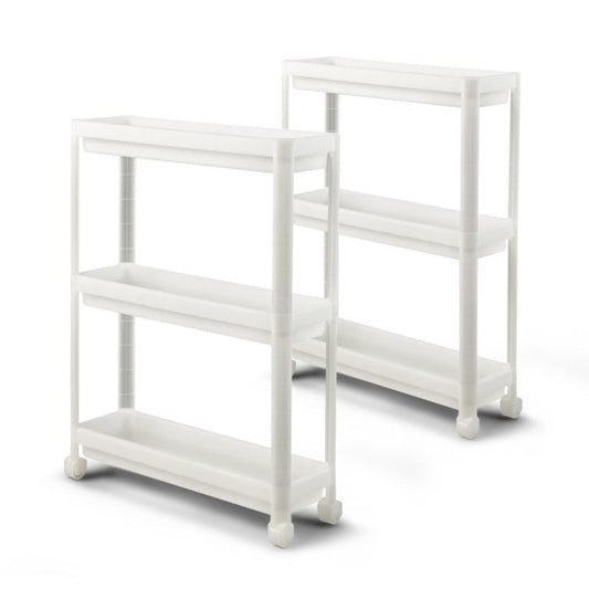 2 Pieces 3-tier Slim Detachable Storage Cart With Drainage Holes And Wheels-white