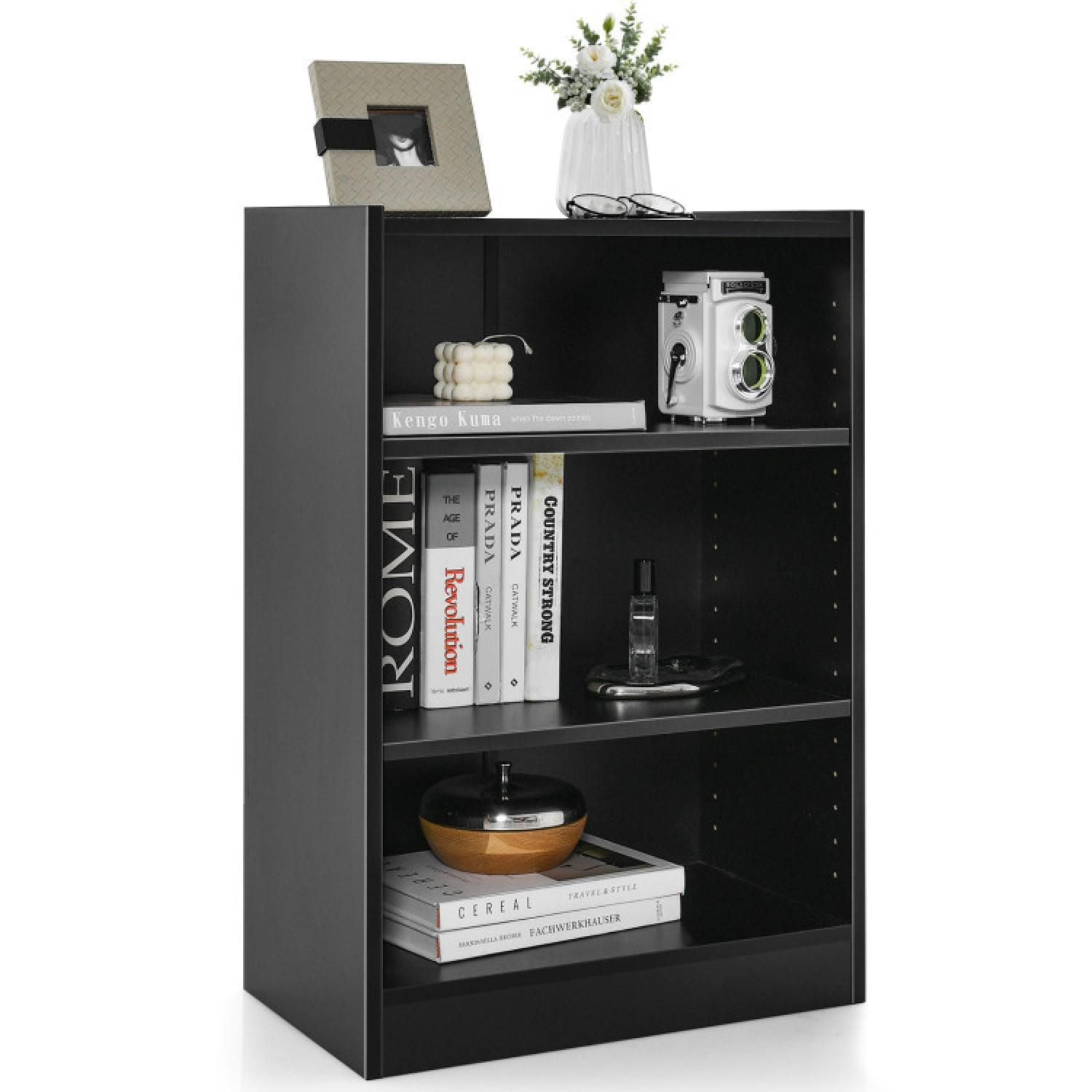 3-tier Bookcase Open Display Rack Cabinet With Adjustable Shelves