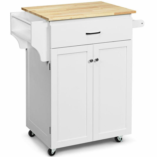 Utility Rolling Storage Cabinet Kitchen Island Cart With Spice Rack-white