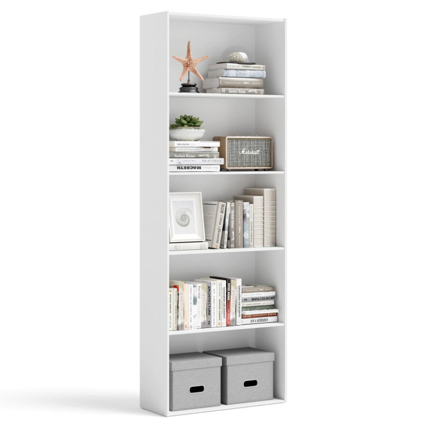 5-shelf Storage Bookcase Modern Multi-functional Display Cabinet-white