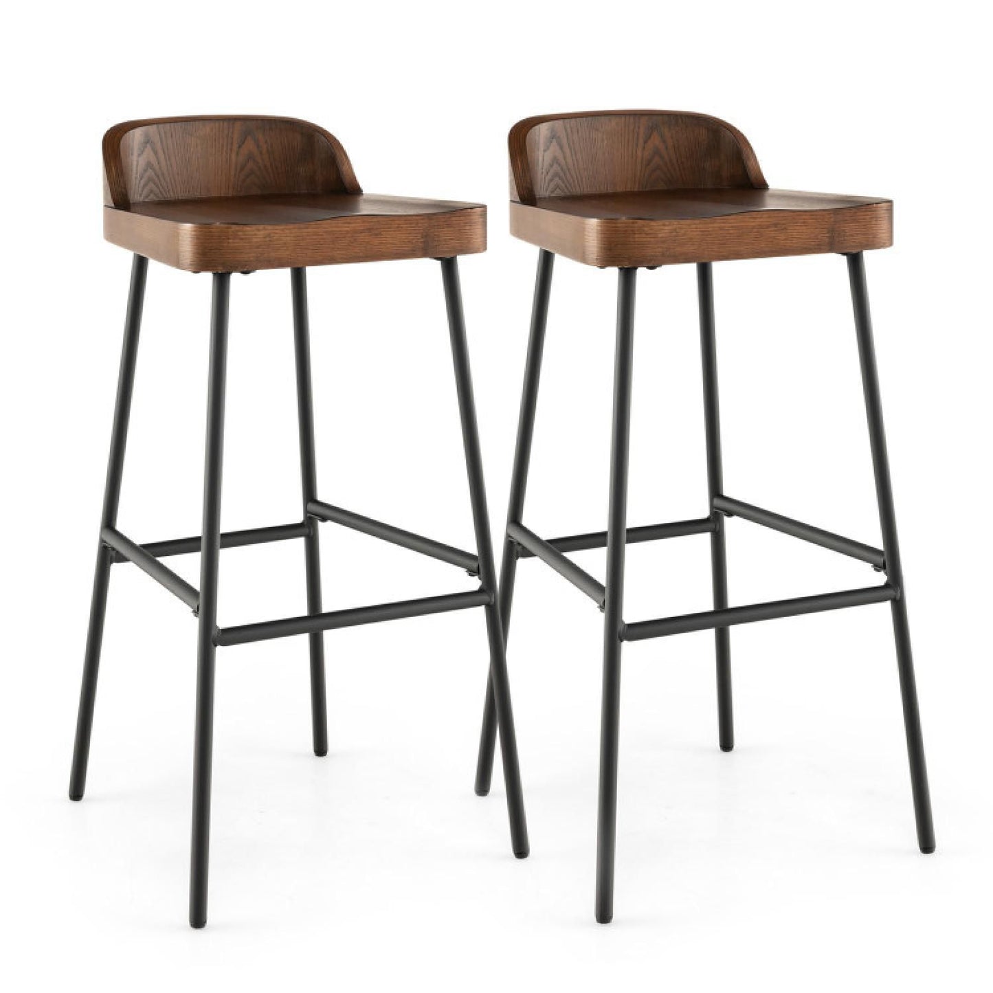 29 Inch Industrial Bar Stools With Low Back And Footrests-set Of 2