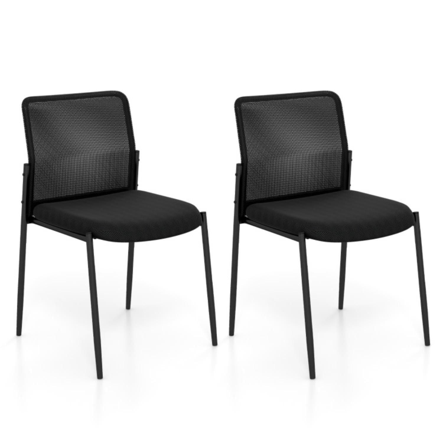 Waiting Room Chair Set Of 2 With Ergonomic Mesh Backrest And Padded Seat